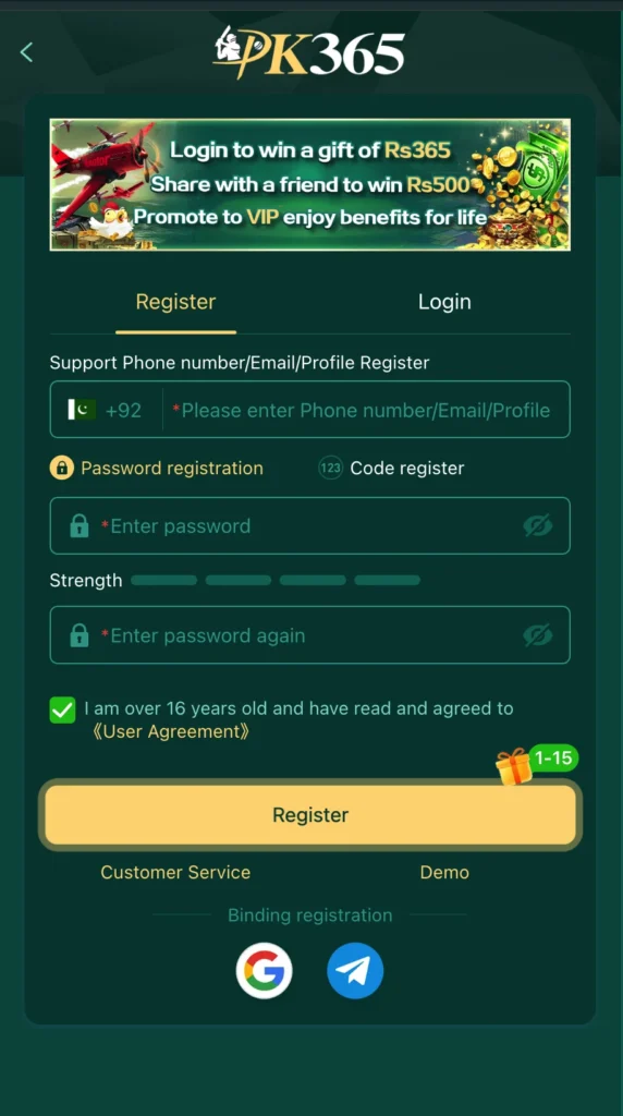 pk365 game singup
